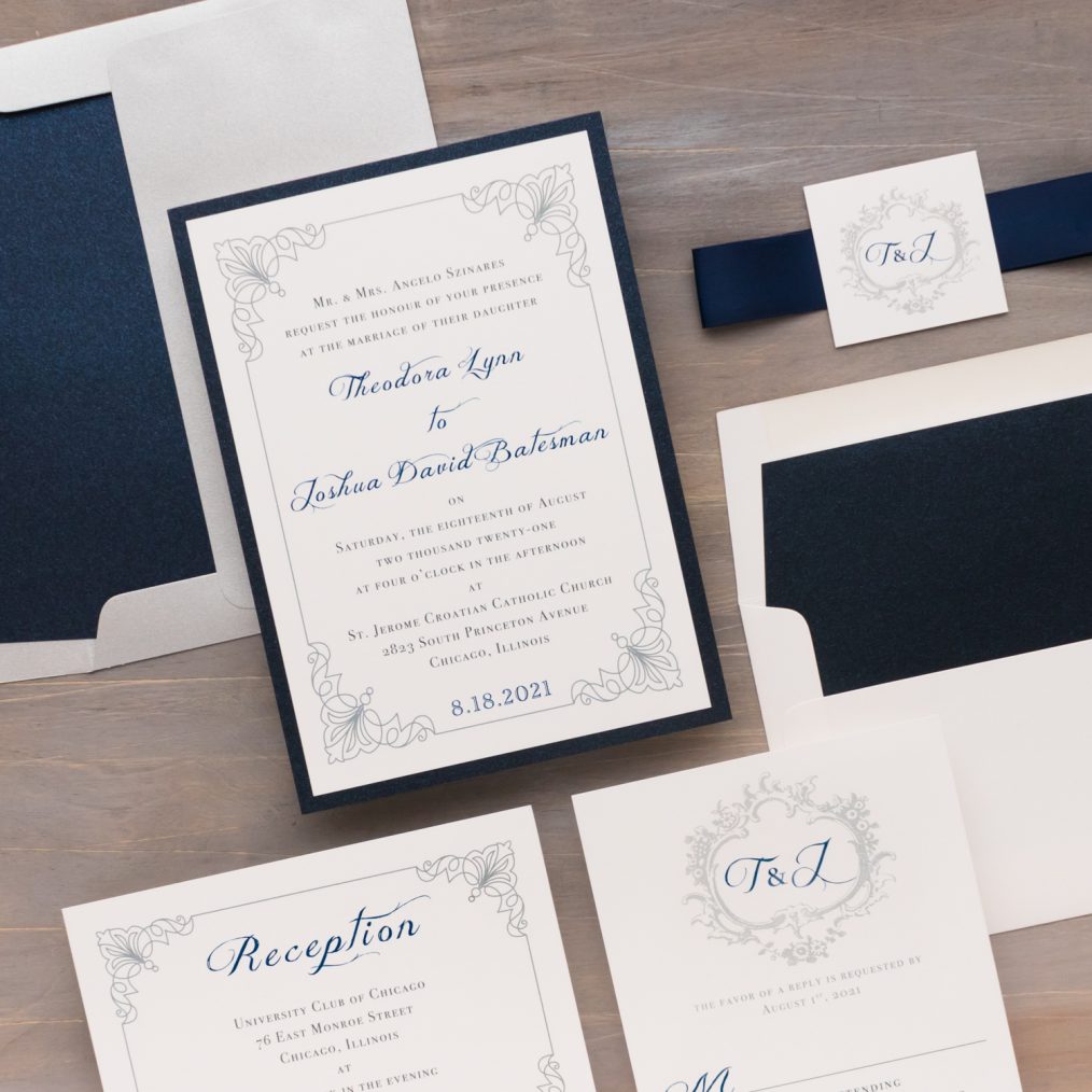 classic navy wedding invitations