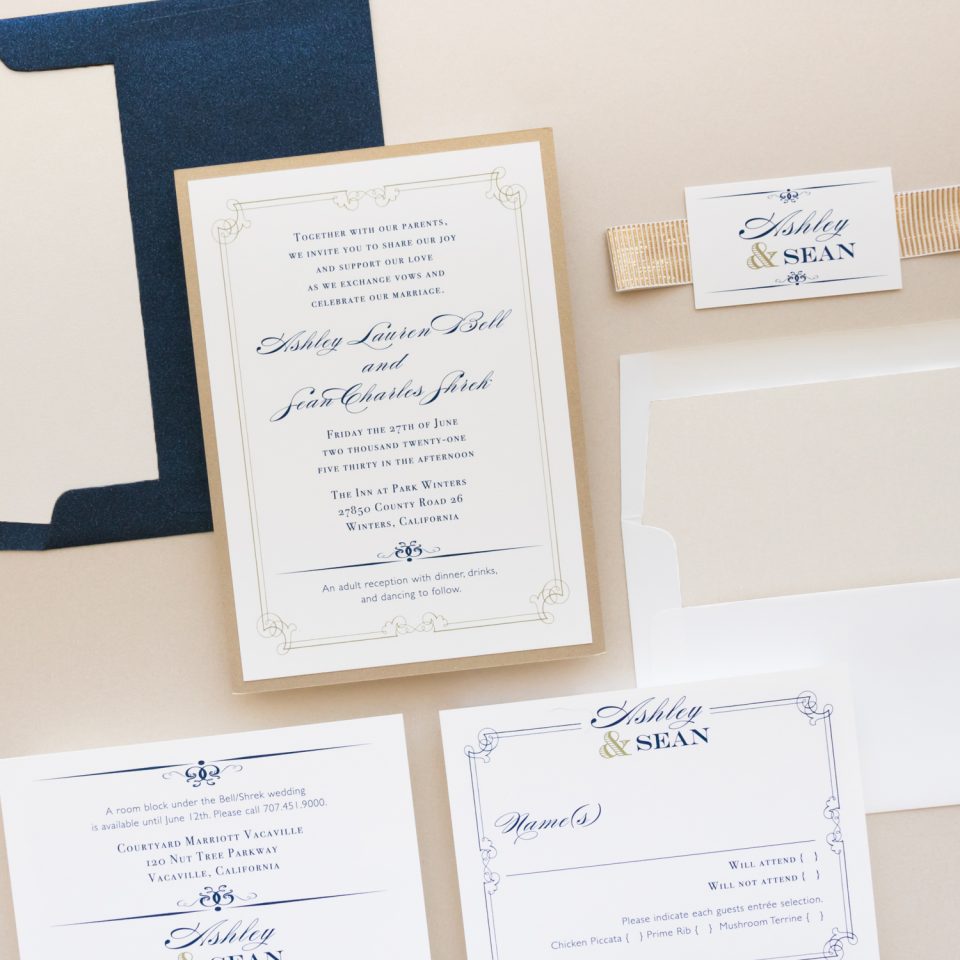Gold & Navy Wedding Invitations | Beacon Lane