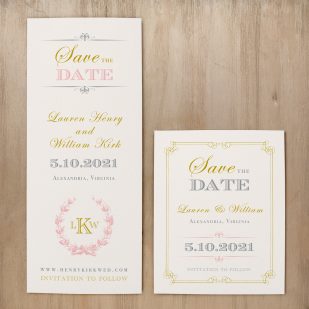 Gold and Blush Monogram Save the Dates