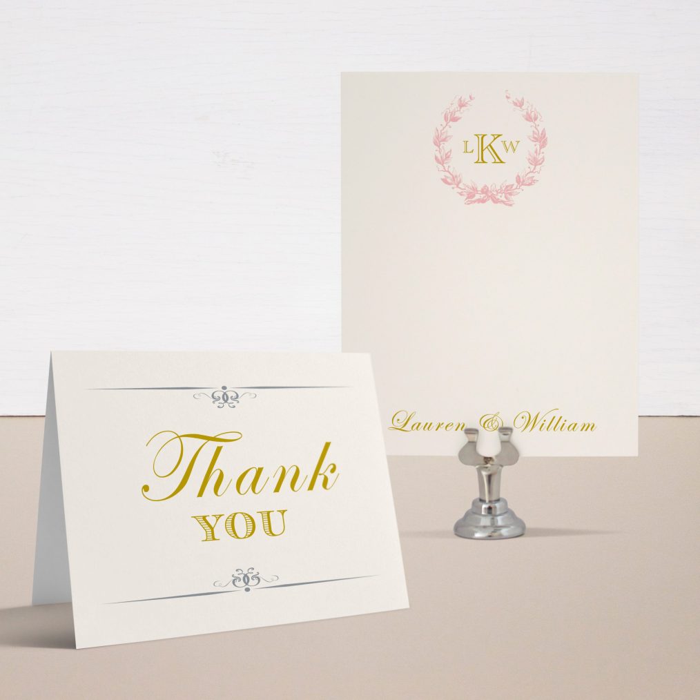 Gold and Blush Monogram Thank You Cards