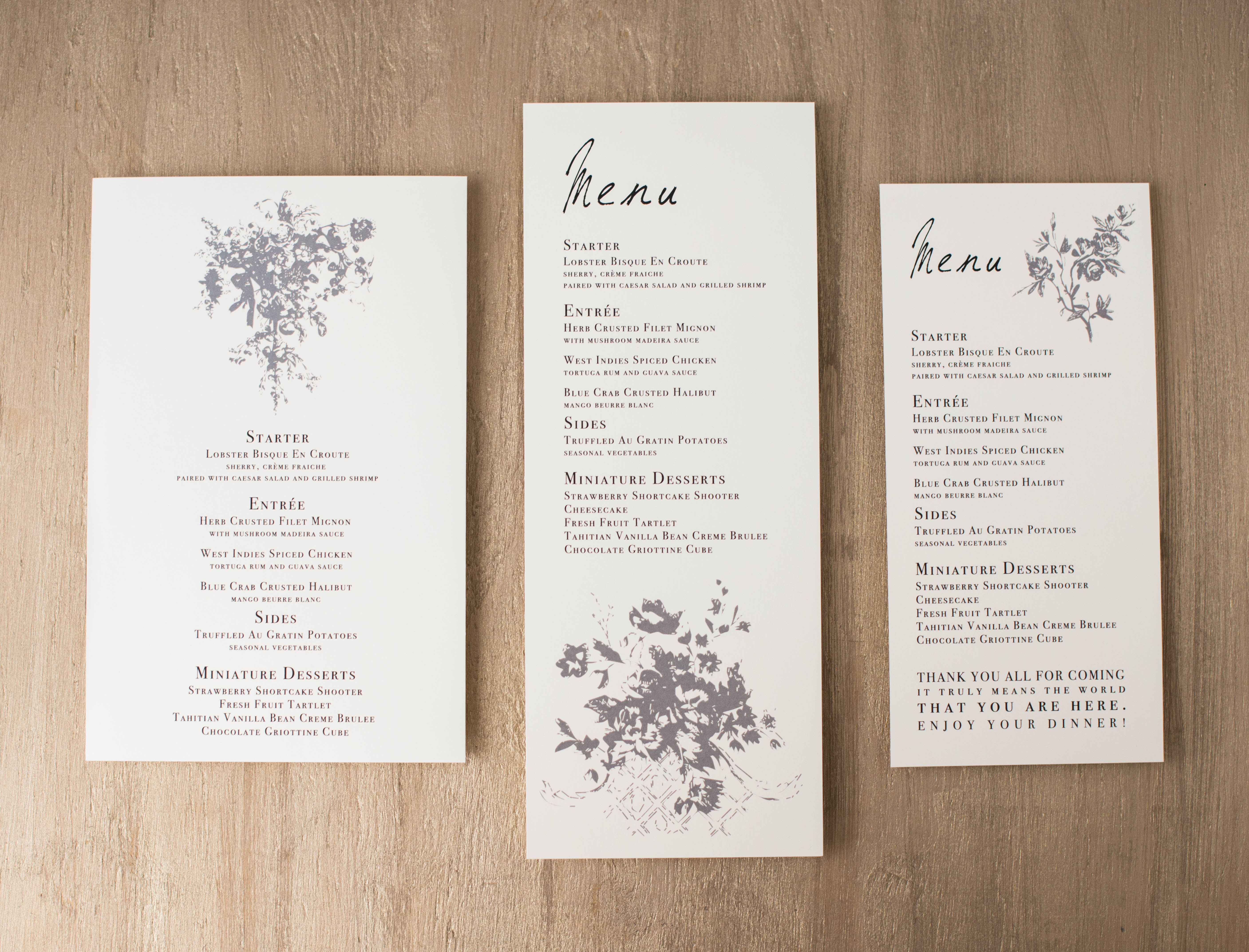 All White Customizable Flat Gray & Ivory Wedding Menus Beacon Lane