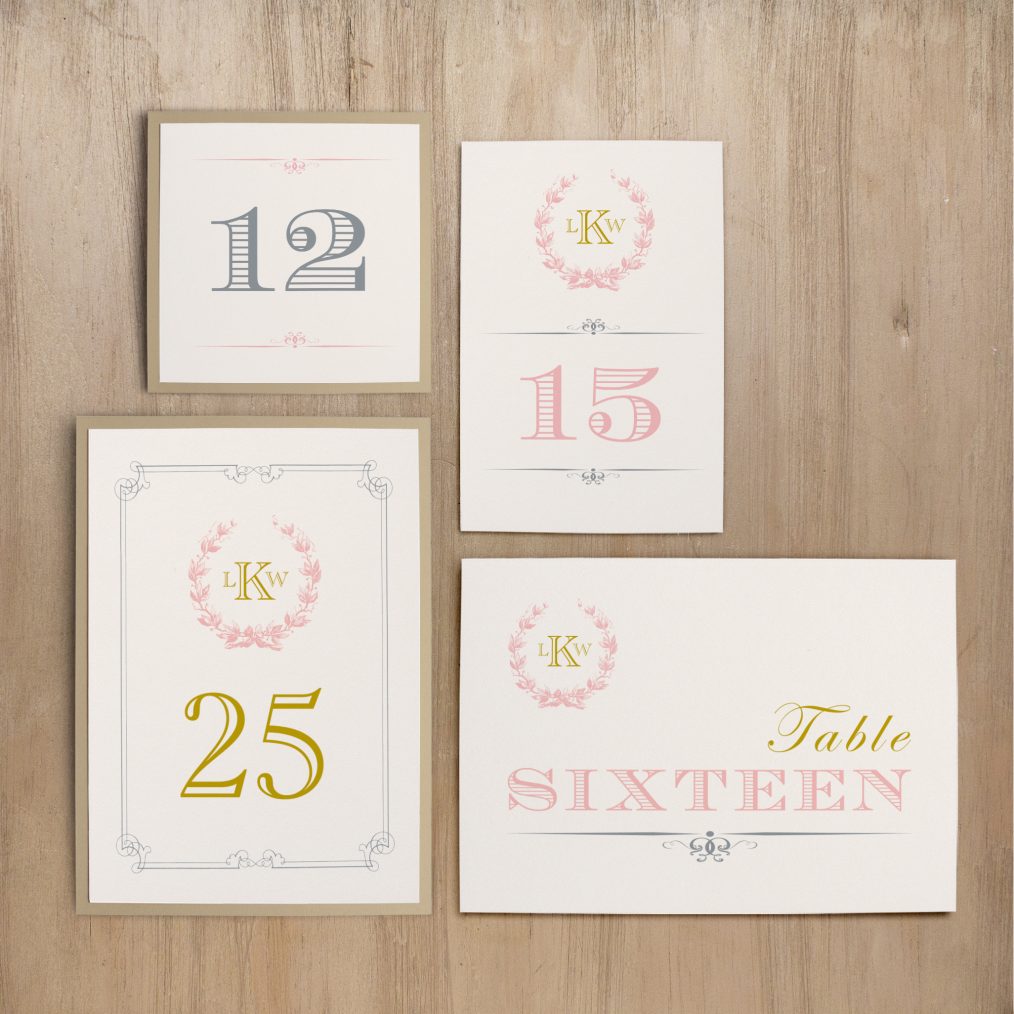 Gold and Blush Monogram Flat Table Numbers