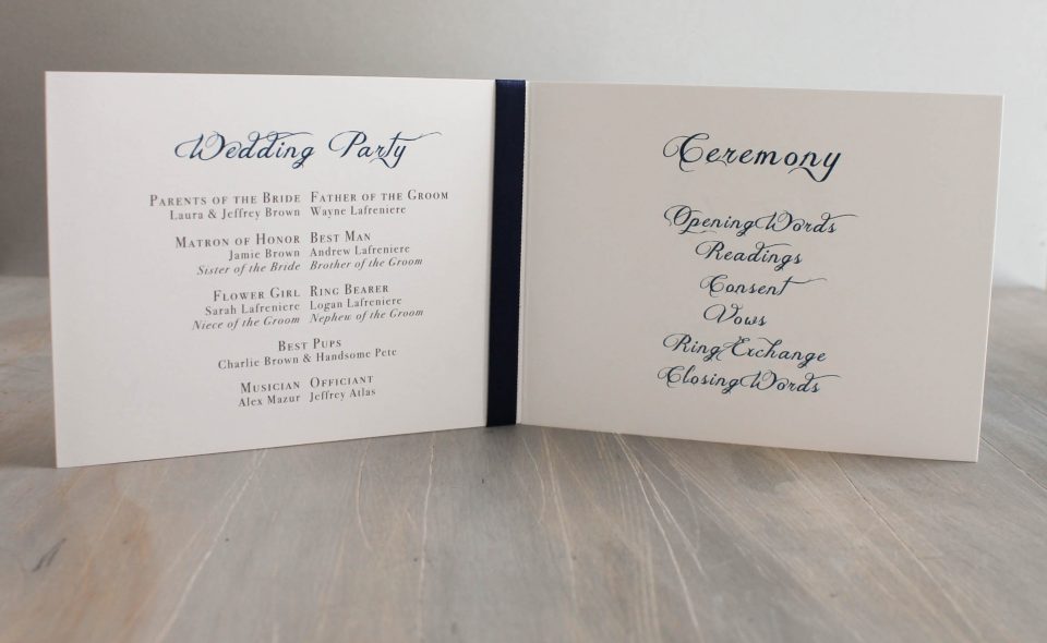 Classic Love Customizable Navy Blue Ceremony Booklets | Beacon Lane