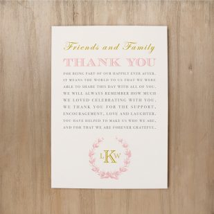 Gold and Blush Monogram Reception Thank Yous