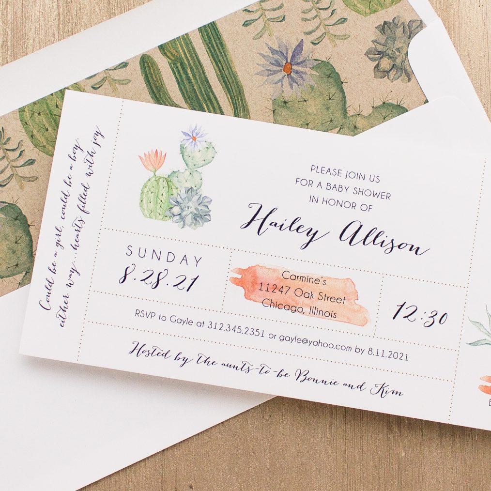 Cactus Blooms Baby Shower Invitations