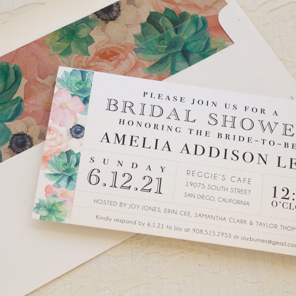 Blush Succulent Bridal Shower Invitations