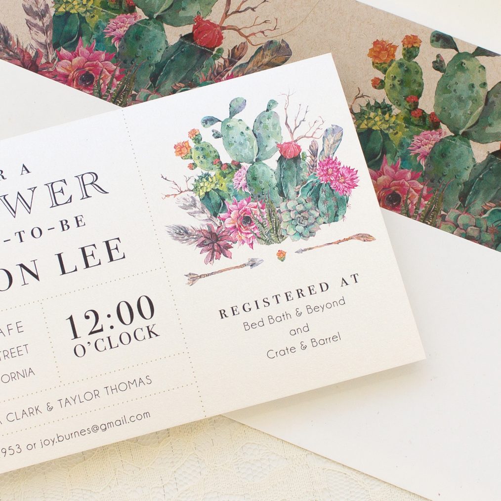 desert blooms bridal shower invitations
