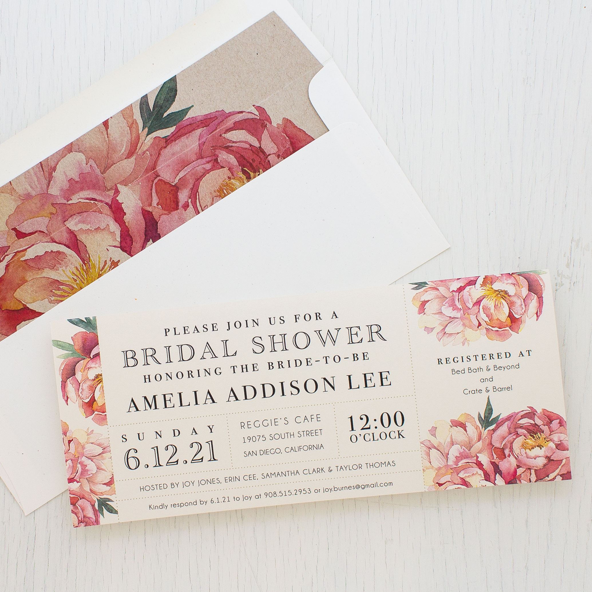 Pink Peonies Bridal Shower Invitations Beacon Lane