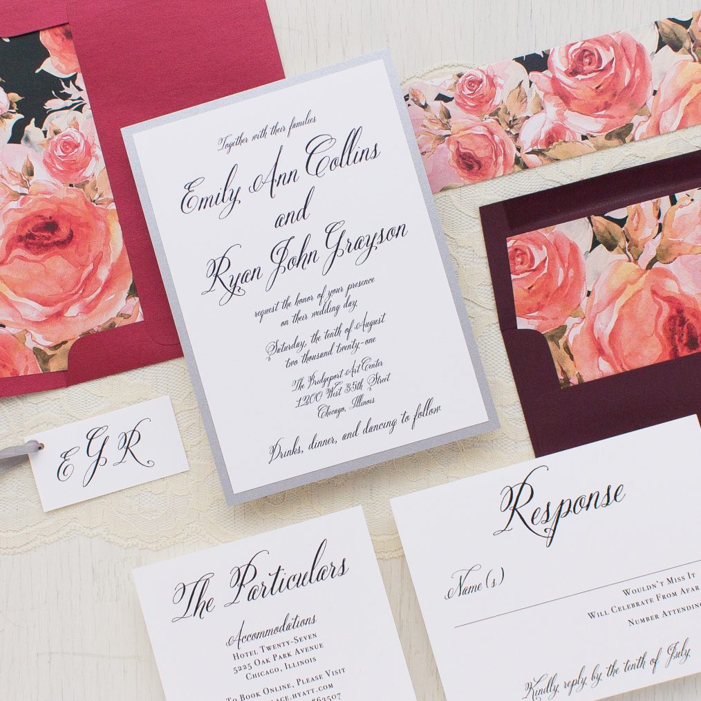 Crimson & Burgundy Floral Wedding Invitations