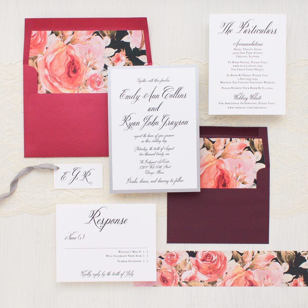 Crimson & Burgundy Floral Wedding Invitations