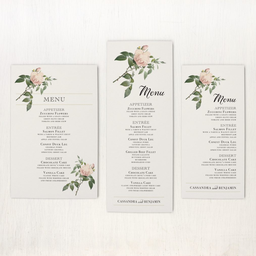 Ivory & Blush Customizable Tented Tropcial Wedding Menus | Beacon Lane