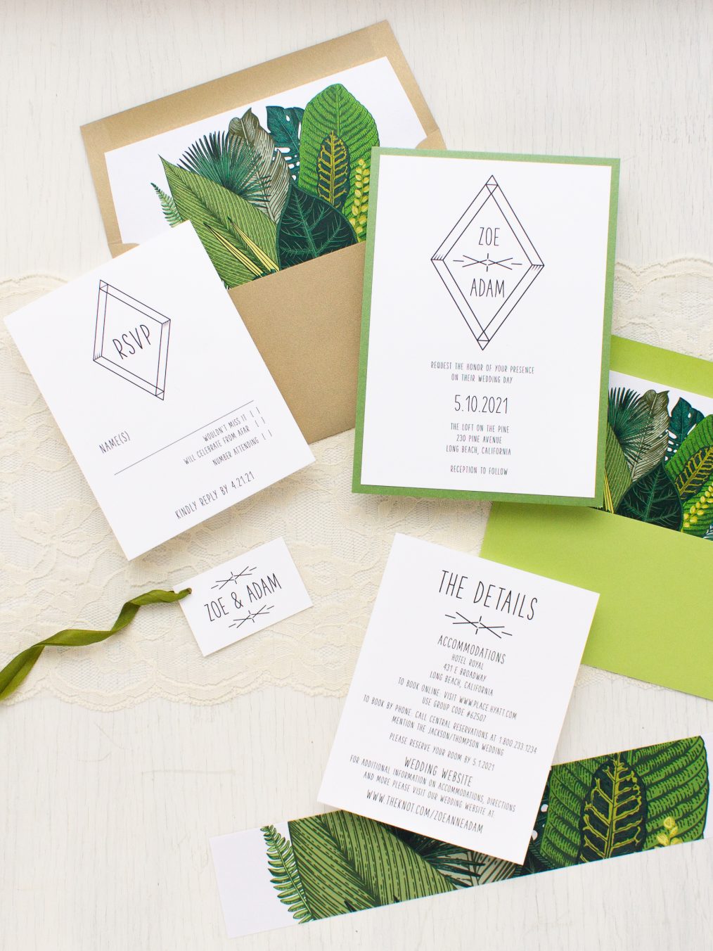 Green Leaf Wedding Invitations