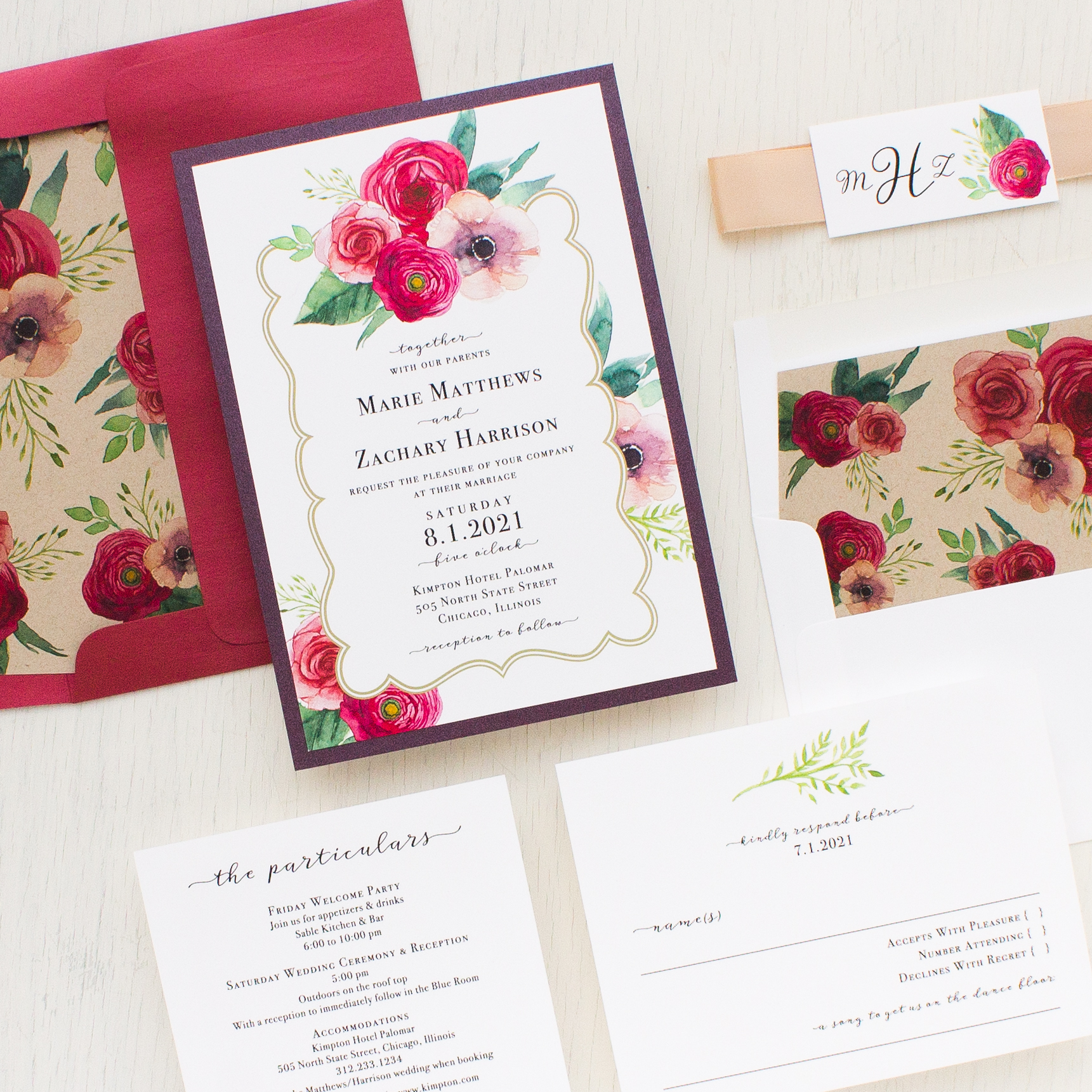Red Floral Wedding Invitations | Red Rose Invitations | Beacon Lane