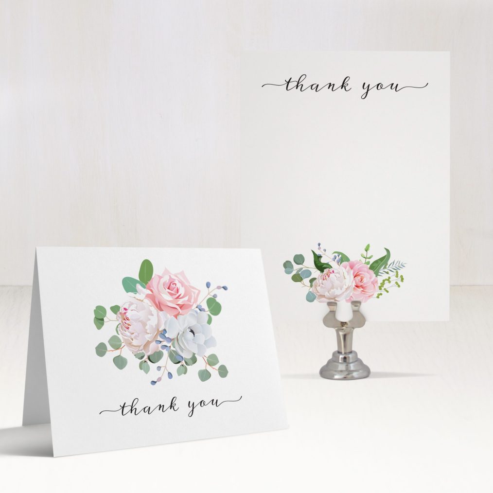 Dusty Blue Floral Thank You Cards
