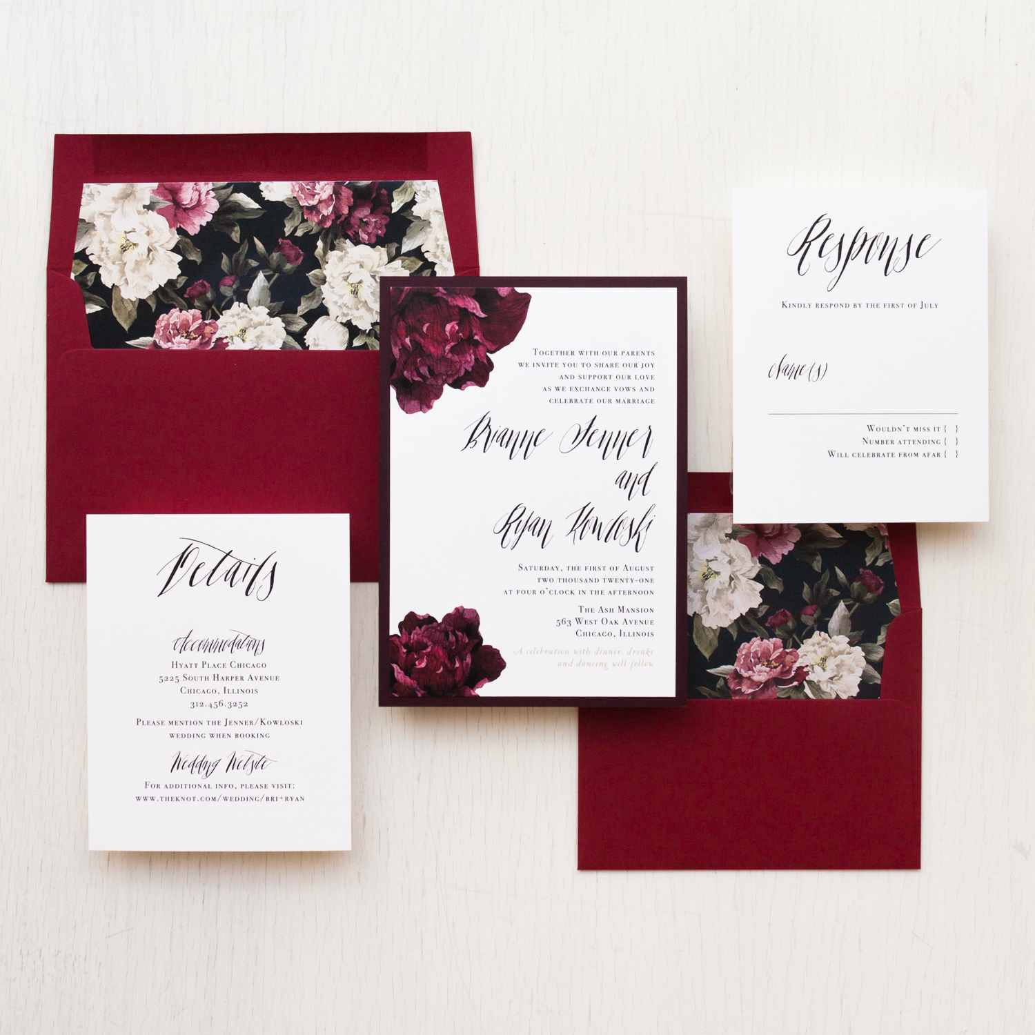 Red & Burgundy Wedding Invitations | Floral | Beacon Lane