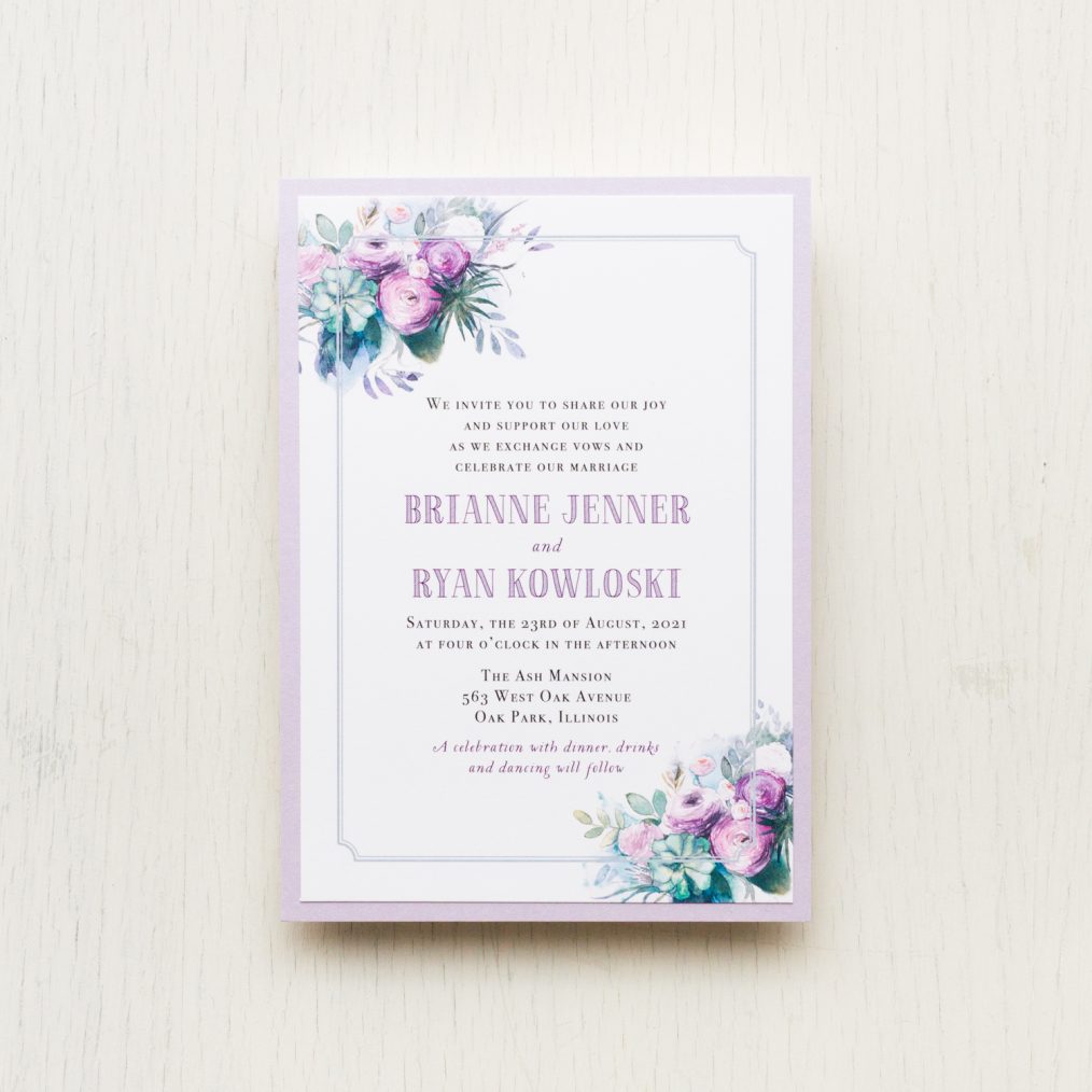 Purple Watercolor Rose Wedding Invitations