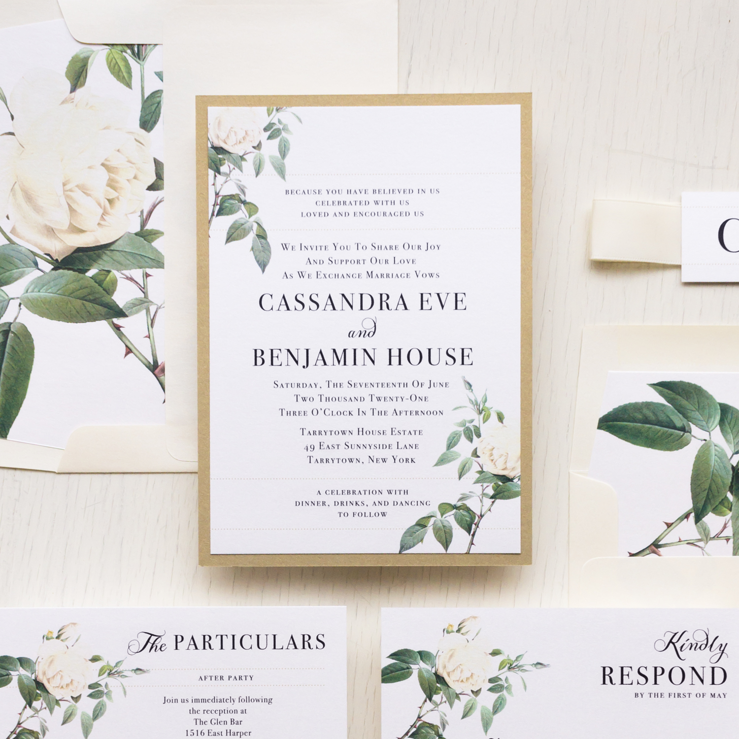 Ivory \u0026 White Floral Wedding Invitations, image size:1500x1500