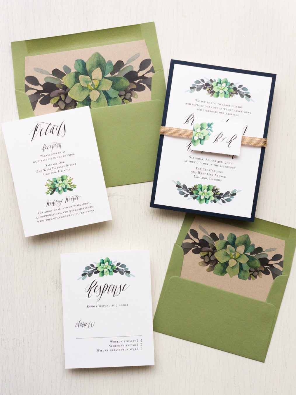 Moss Succulent Wedding Invitations