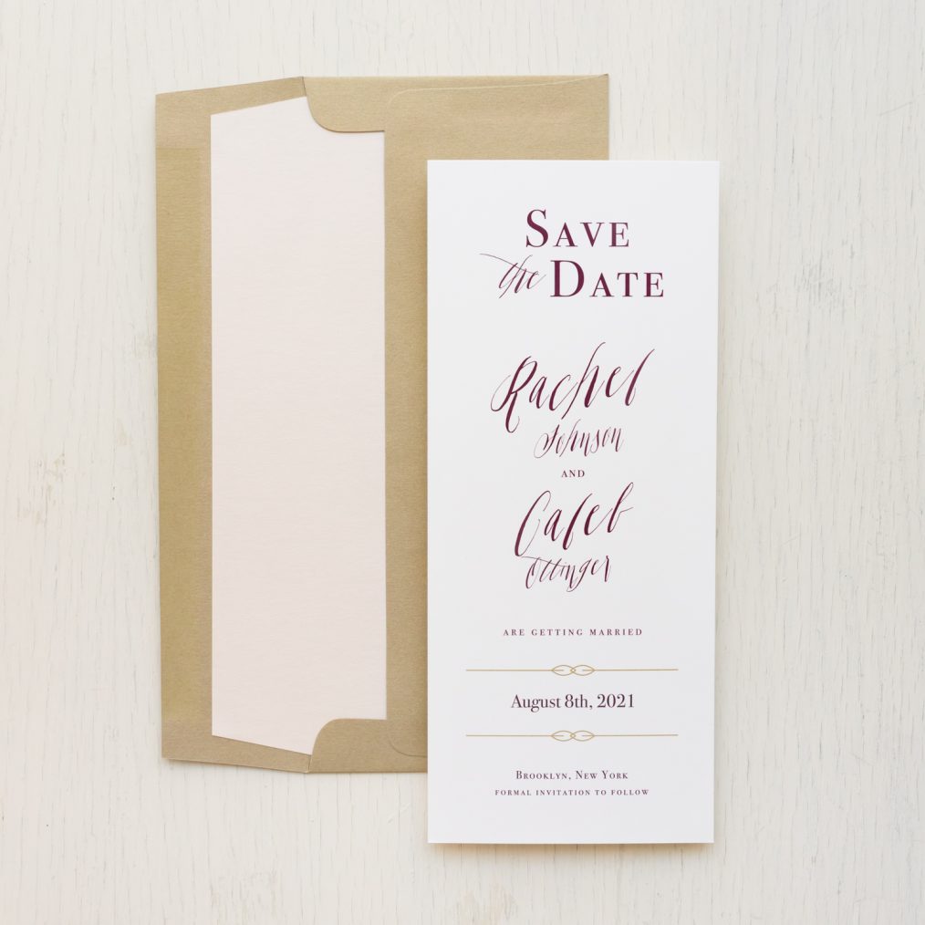 Burgundy Calligraphy Save the Dates