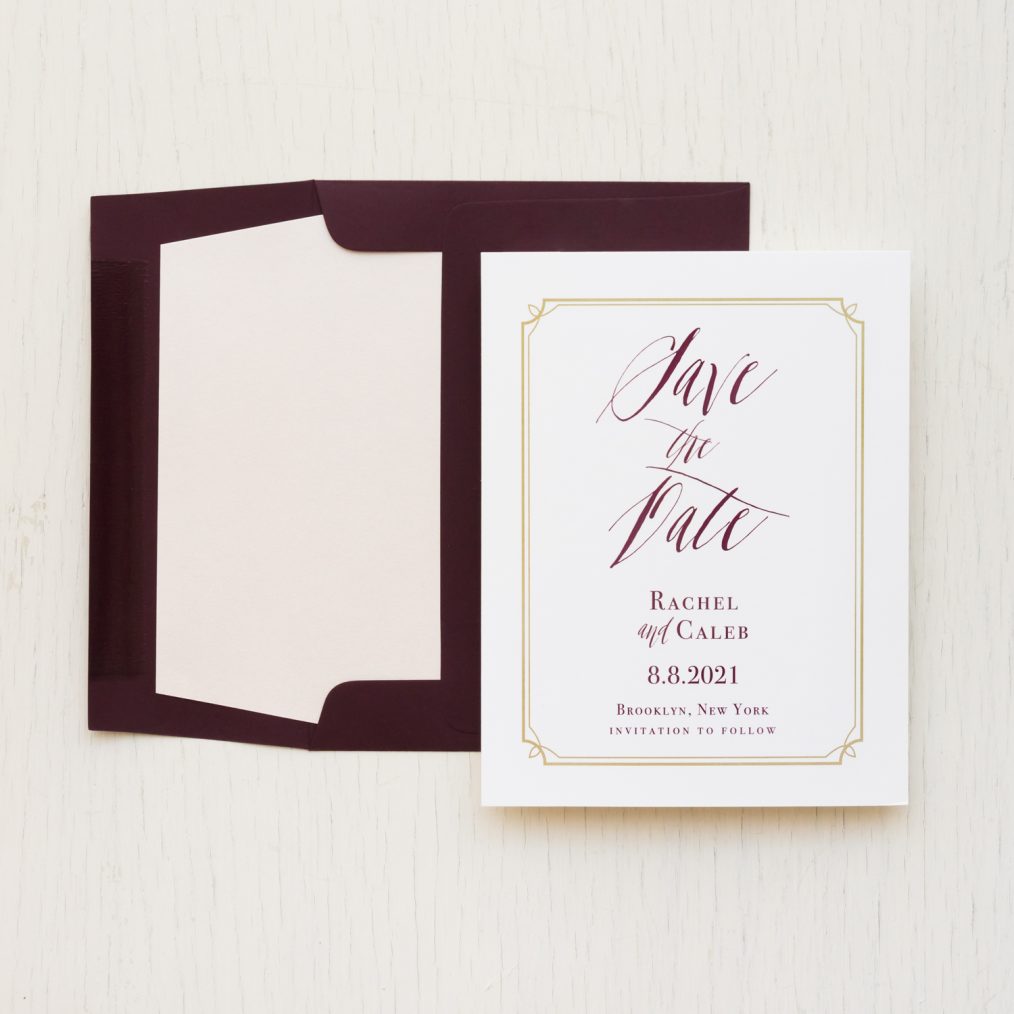 Burgundy Calligraphy Save the Dates