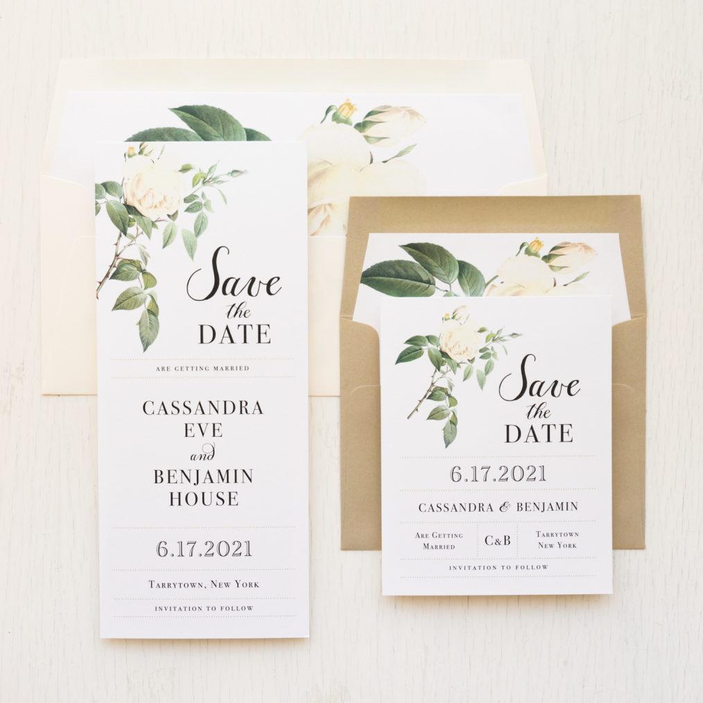Ivory & White Floral Save the Dates