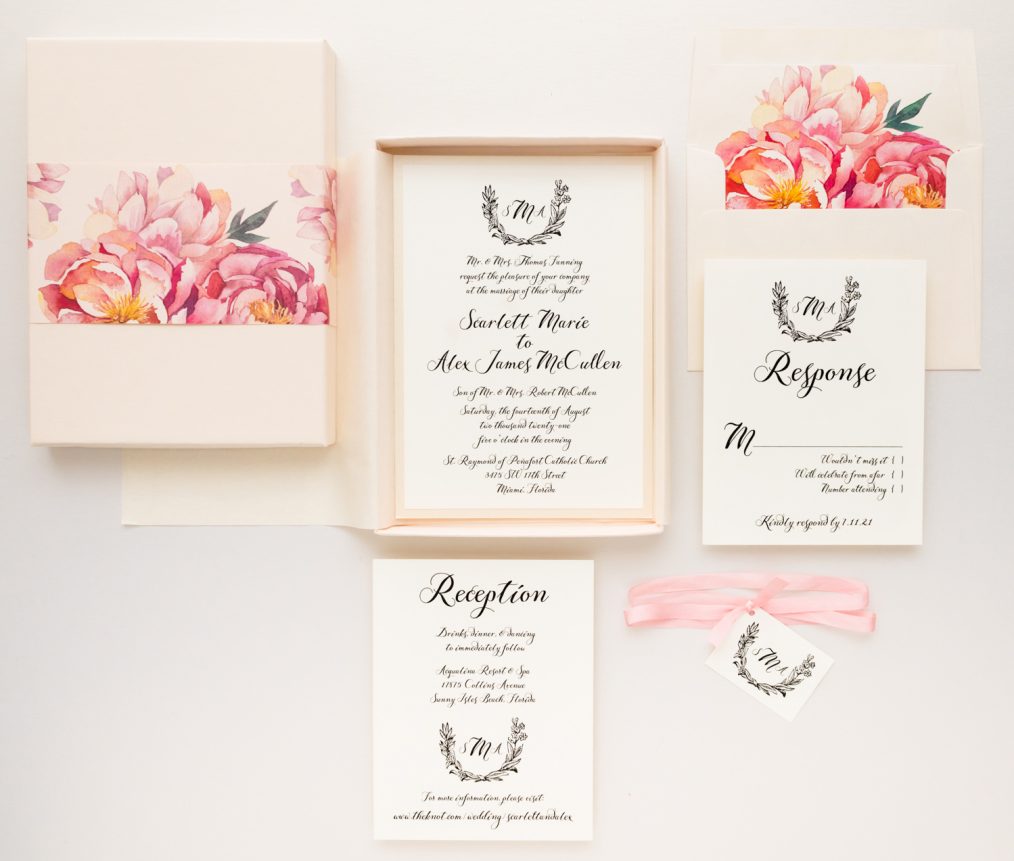 Pink Monogram Wedding Invitations