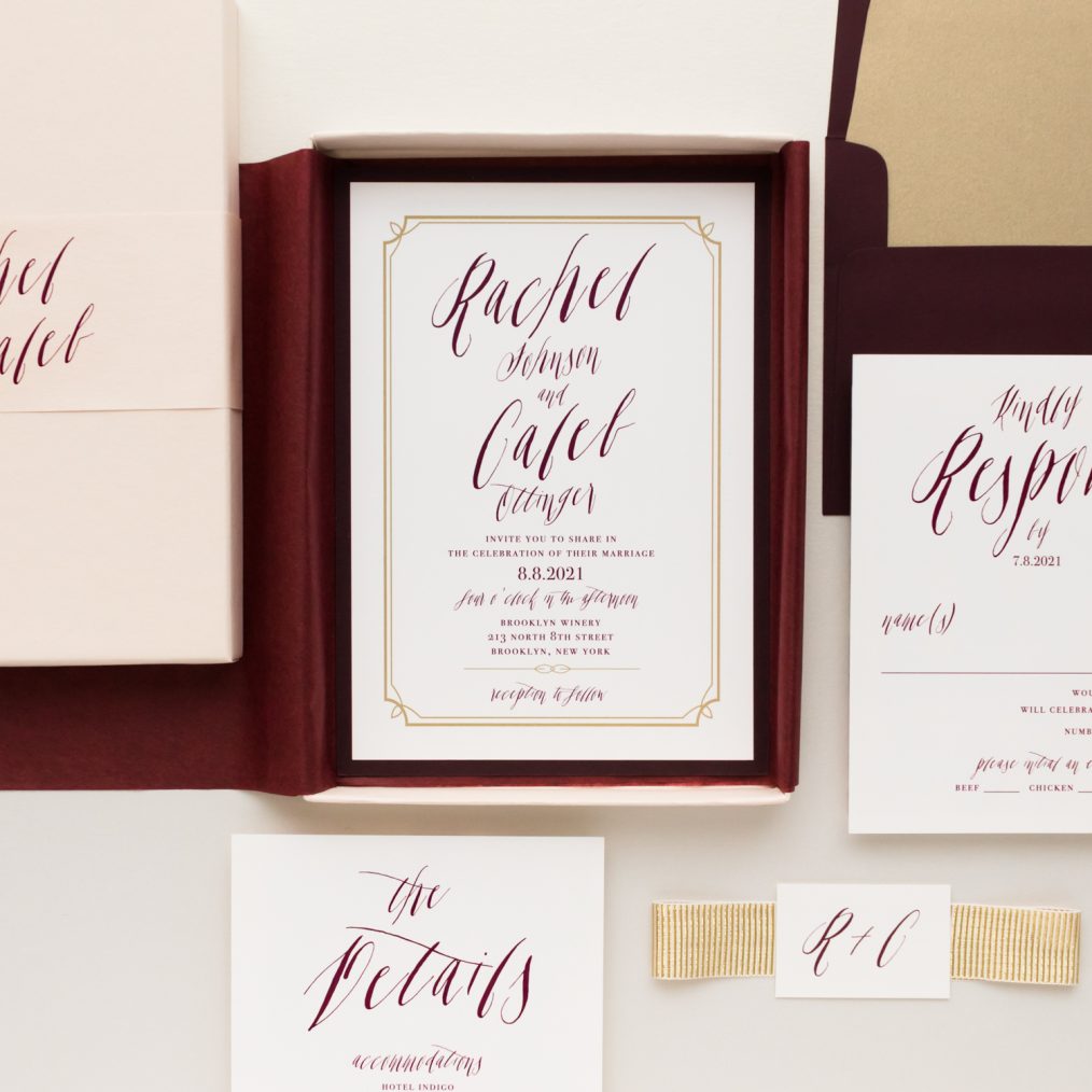 Unique Burgundy & Blush Boxed Wedding Invitations