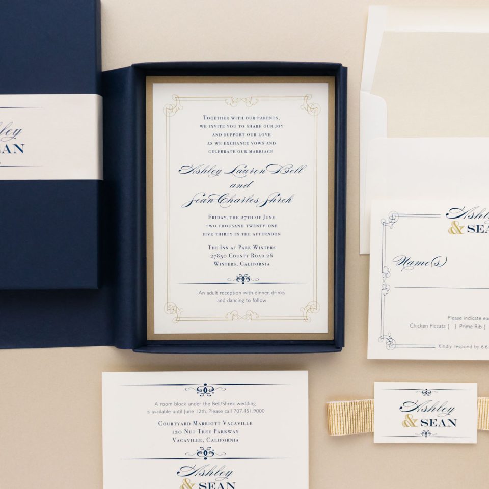 Elegant Navy Wedding Invitations traditional simple | Beacon Lane