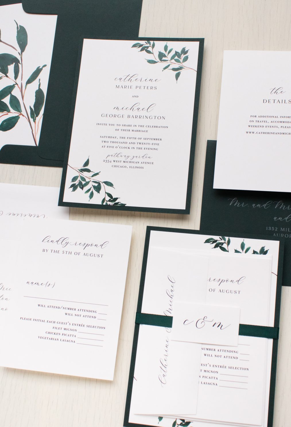Forest Green Modern wedding invitations