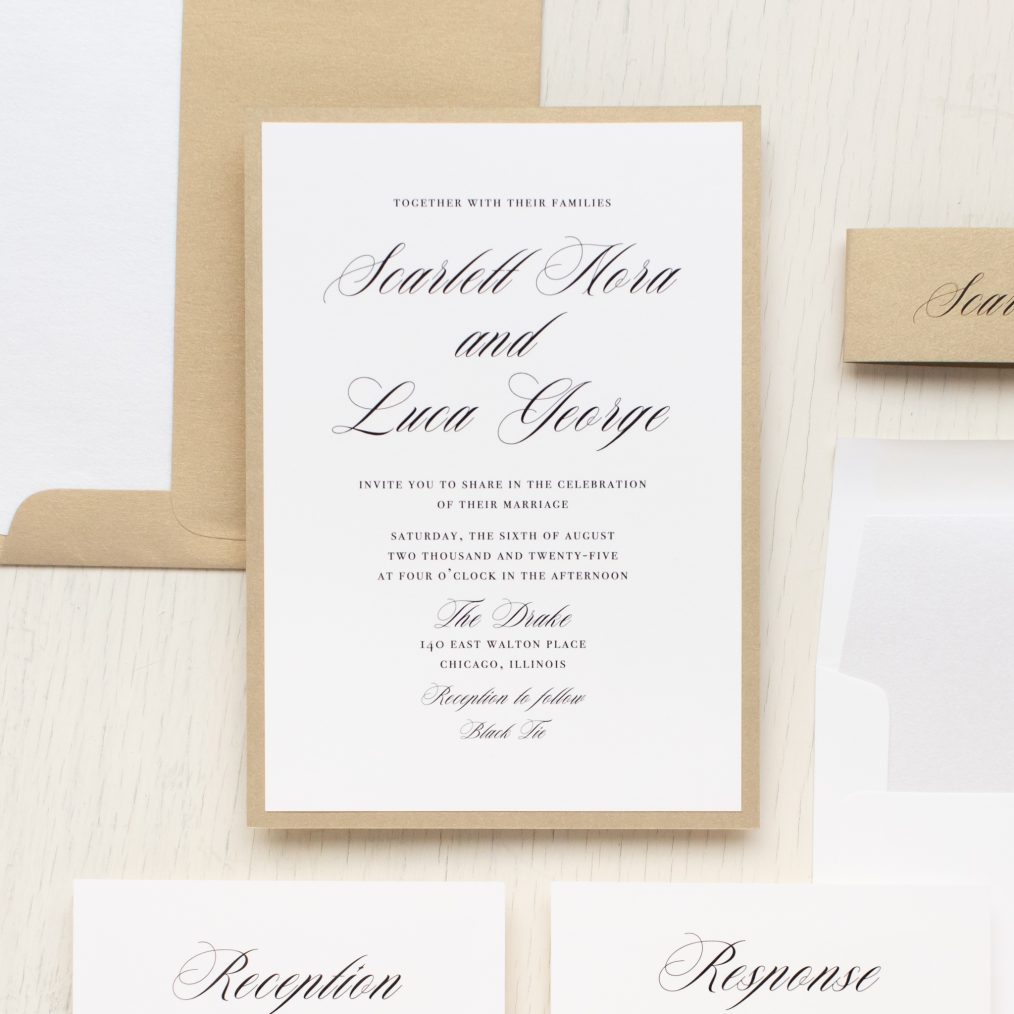 White & gold wedding invitations