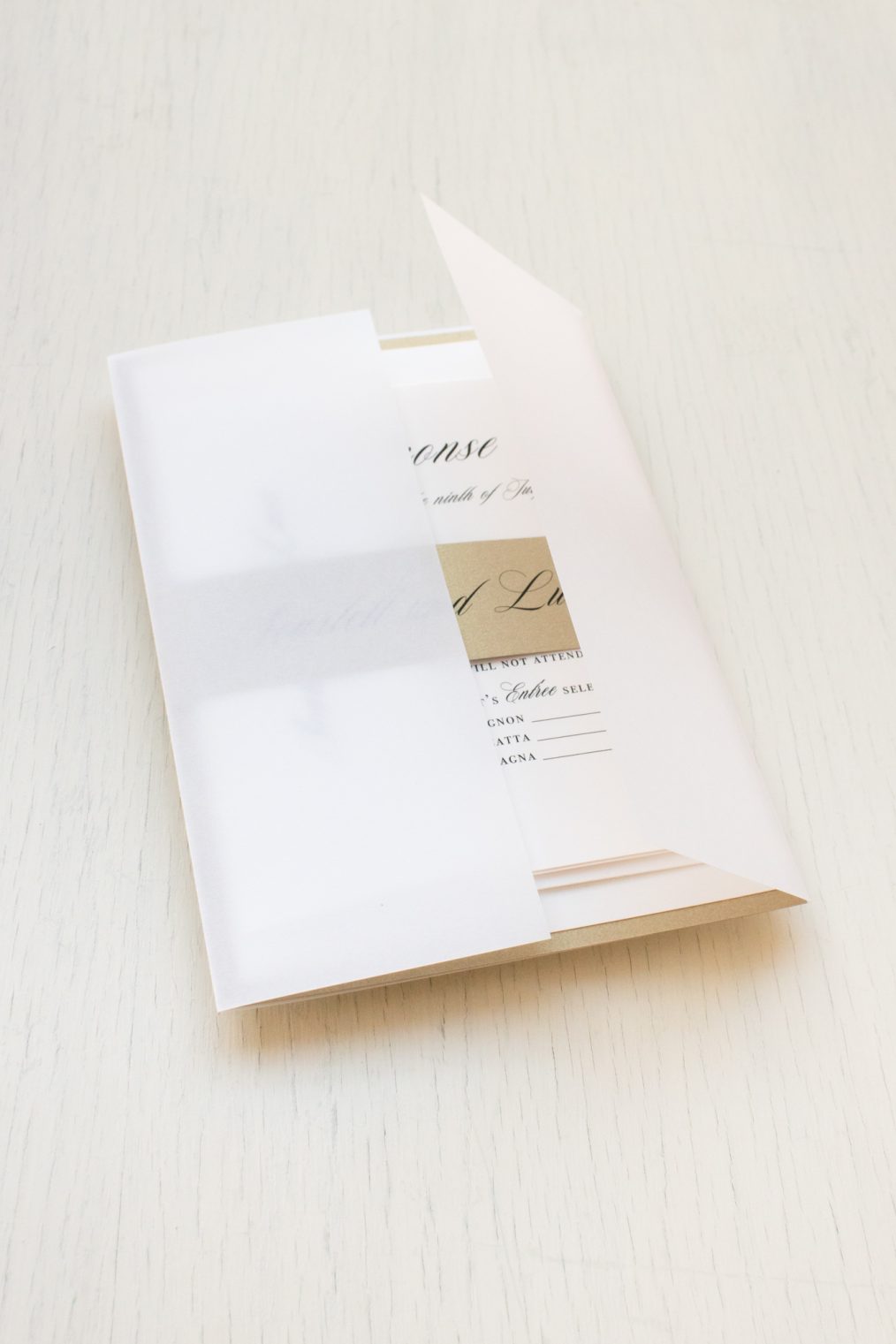 White & gold wedding invitations