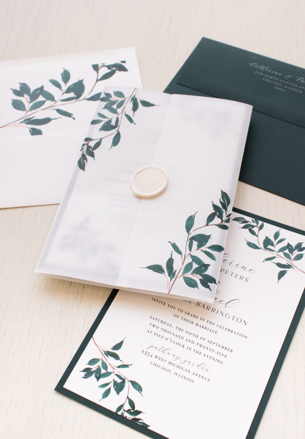 Forest Green Modern wedding invitations