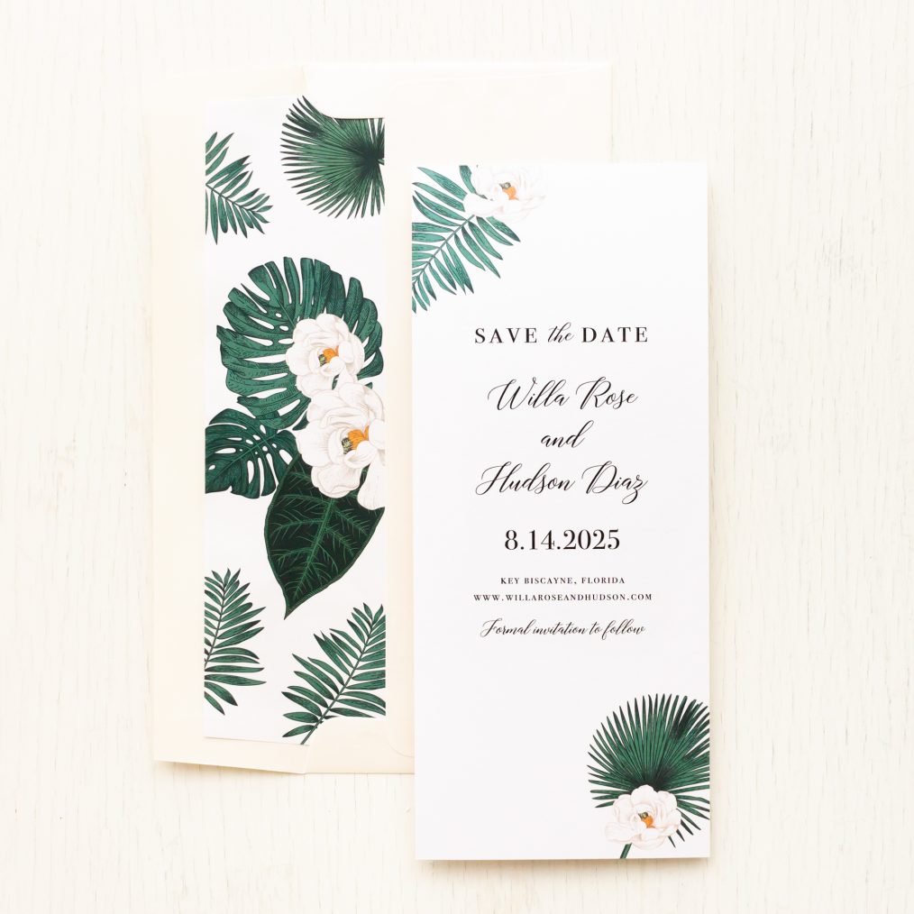 Tropical Gold & White Save the Dates