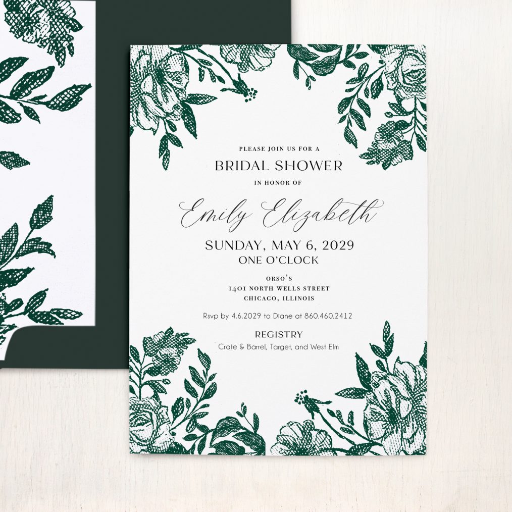 Green Toile Bridal Shower Invitations