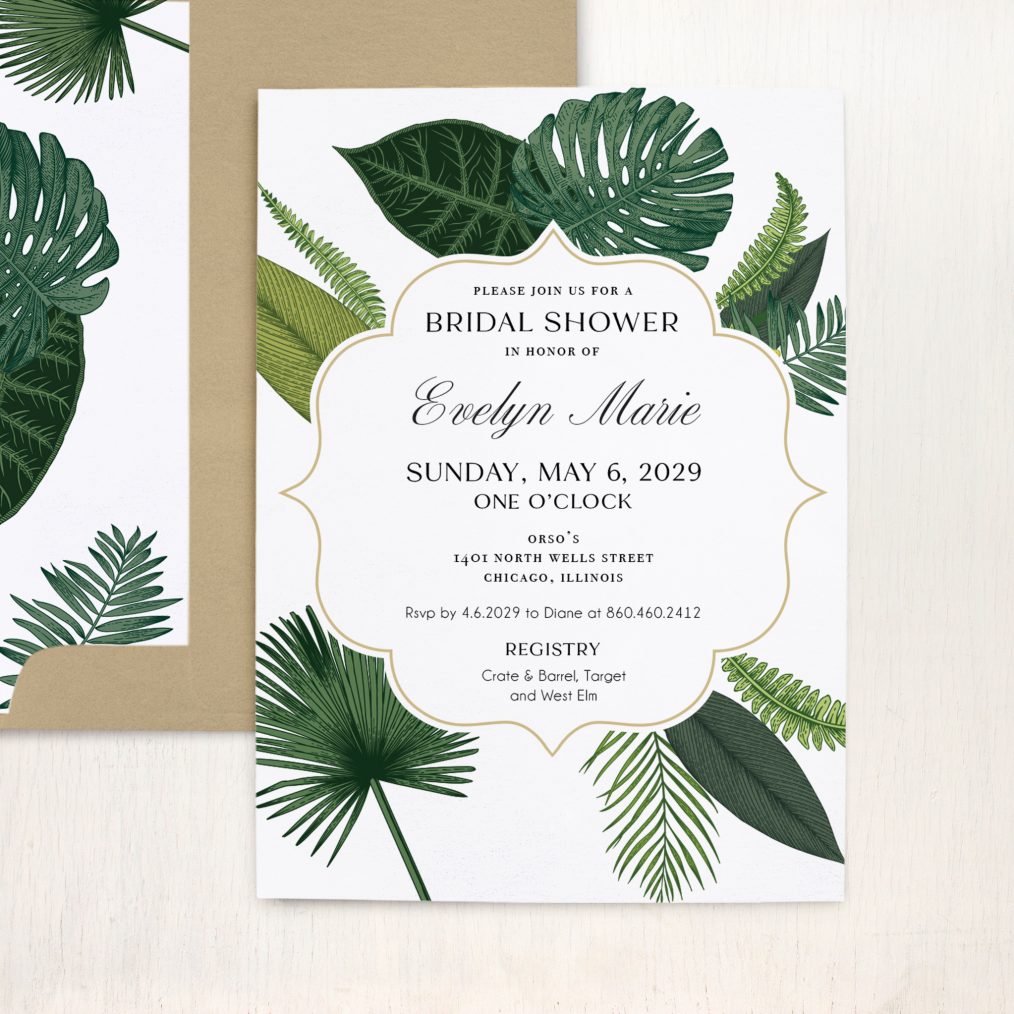 Tropical Greenery Bridal Shower Invitations