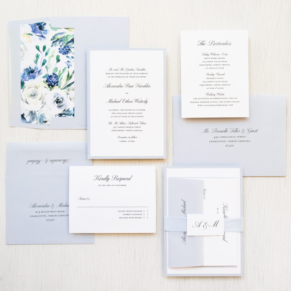 Cool Blue Floral Wedding Invitations
