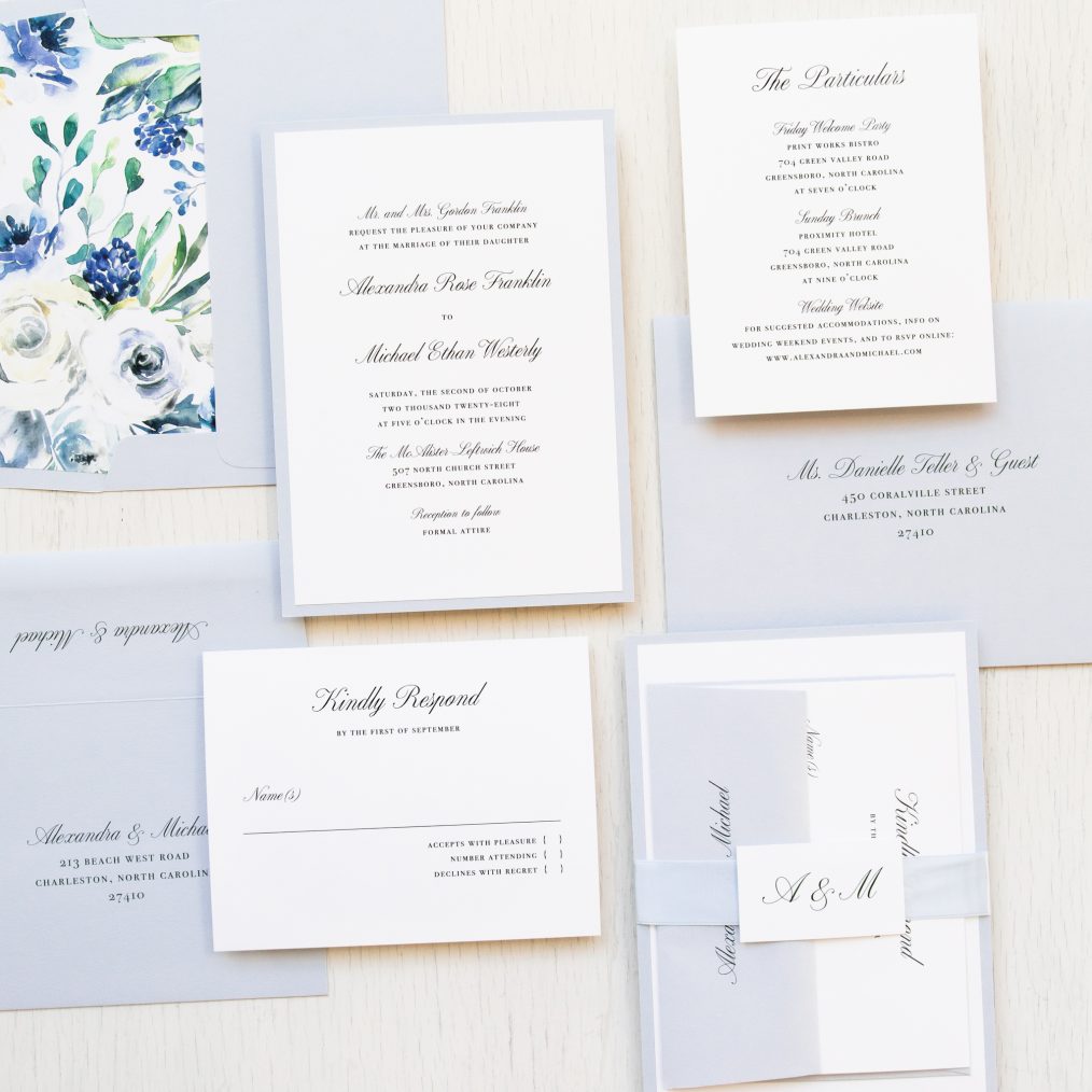 Cool Blue Floral Wedding Invitations