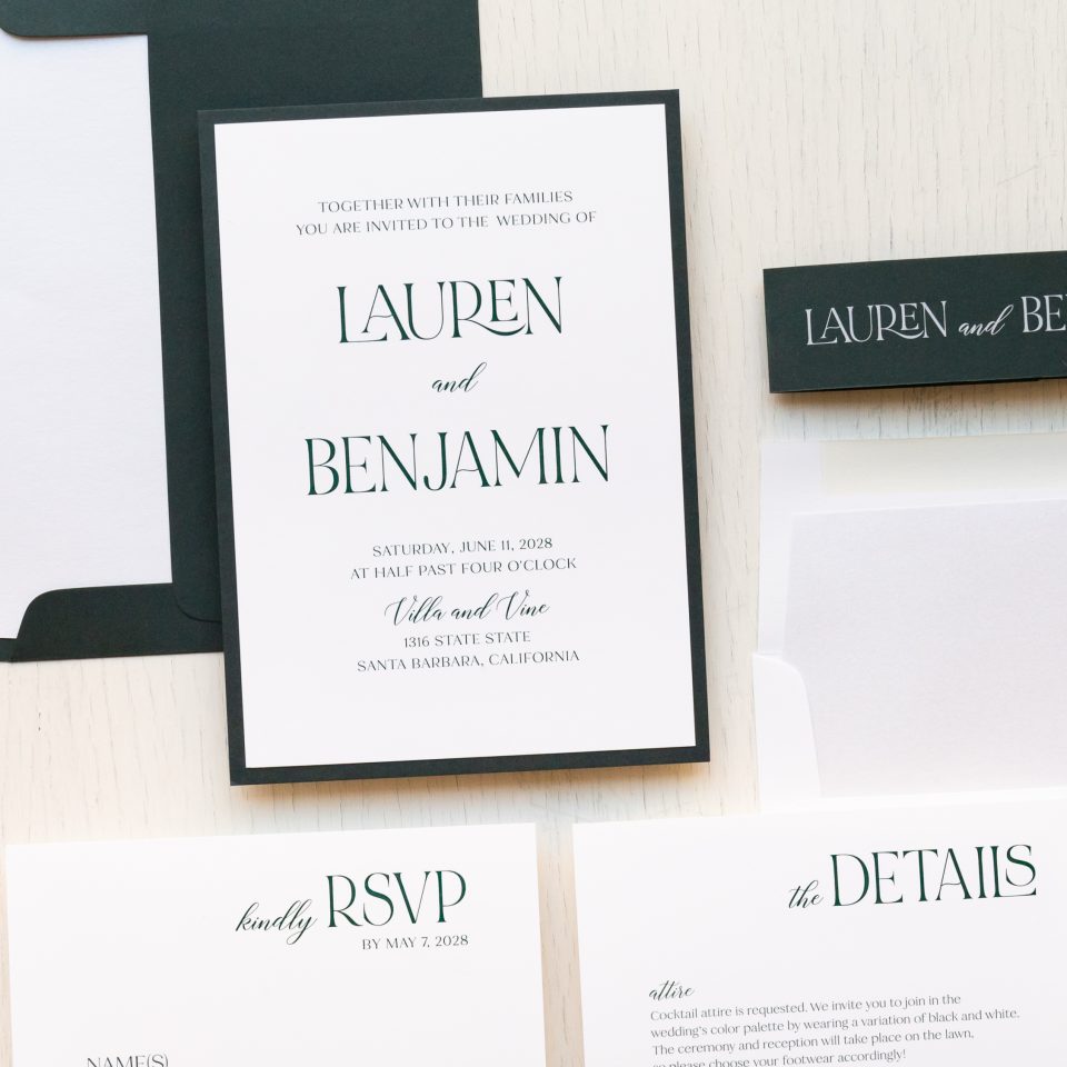 Modern Emerald Green Wedding Invitations | Beacon Lane