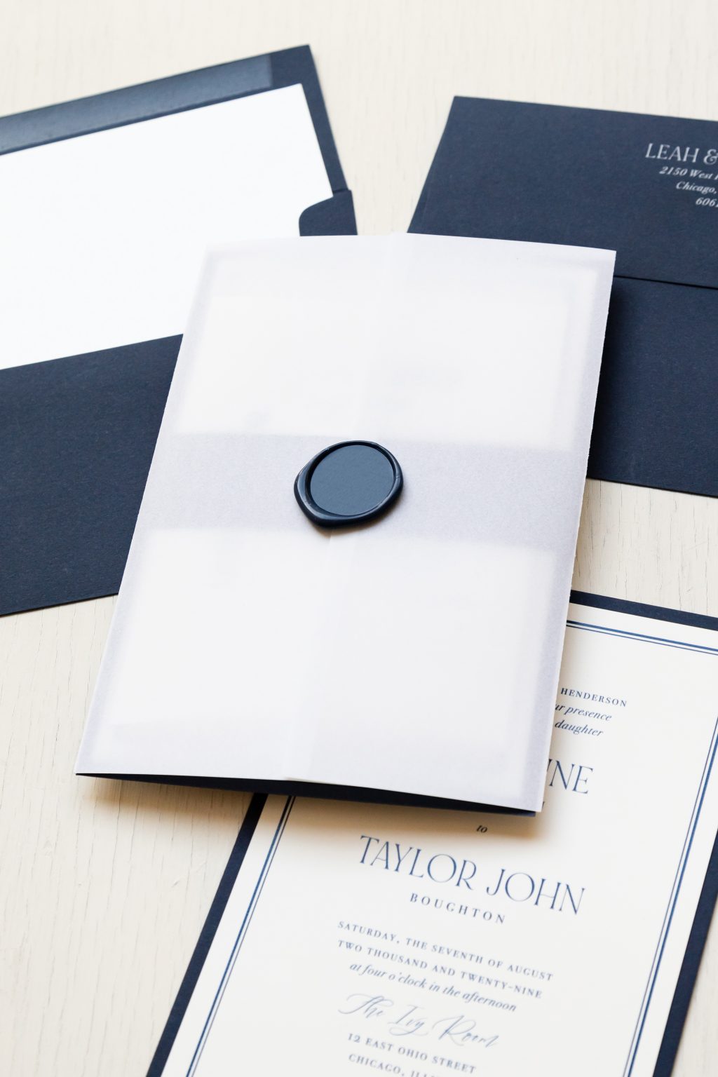 Navy Blue Monogram Wedding Invitations | Beacon Lane