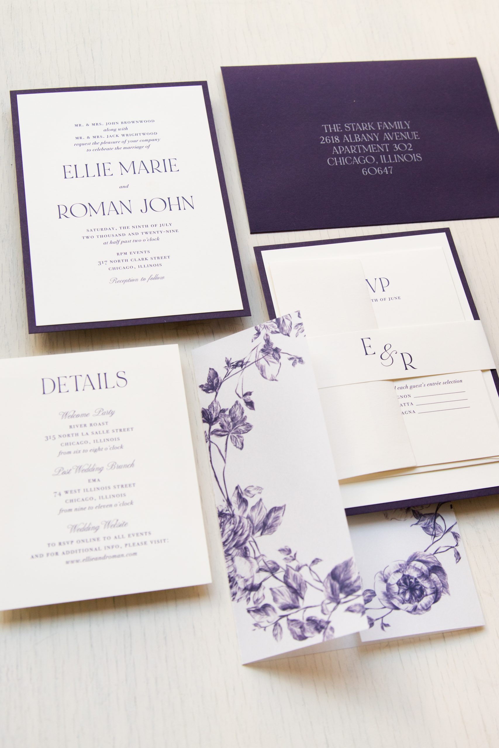 Dark Purple Wedding Invitations | Fields of Plum | Beacon Lane, image size:1707x2560